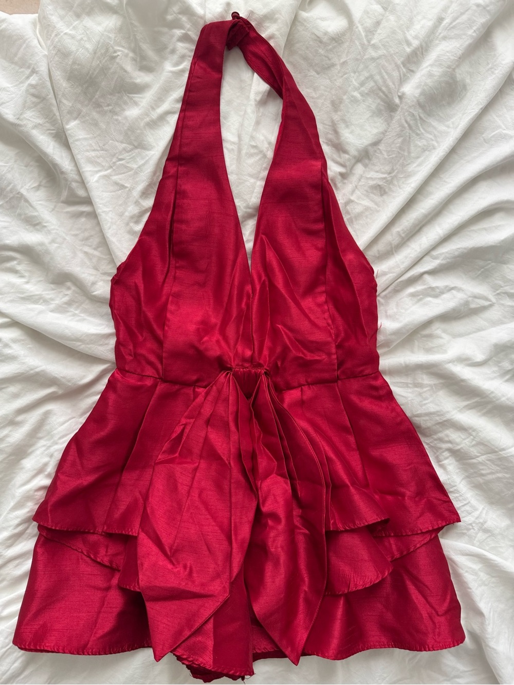 Red Halter One-Piece Ruffle Romper - Picture 2 of 7